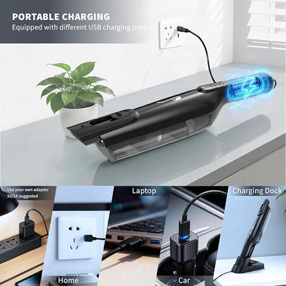 Cordless Handheld Vacuum, Lightweight Portable Hand Vacuum Cleaner with LED Light,Rechargeable Hand Held Vacuum with One-Touch Empty, Powerful Suction for Office, Home,Car, Coal