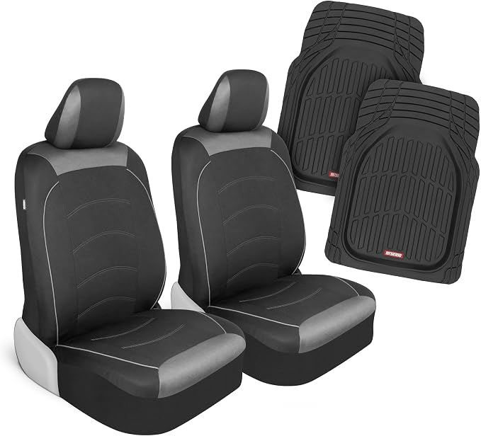 Motor Trend (2) Car Seat Covers for Front Seats with (2) Trimmable Car Floor Mats – Universal Fit Auto Accessories for Cars, Trucks, SUVs, Vans – Interior Protection and Vehicle Interior Shield Combo