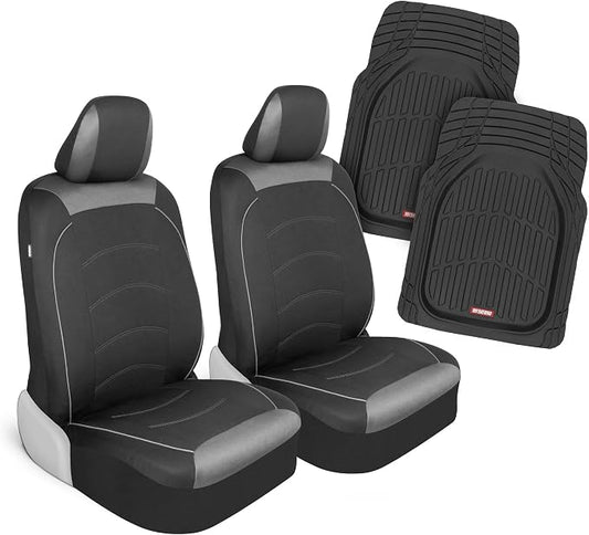 Motor Trend (2) Car Seat Covers for Front Seats with (2) Trimmable Car Floor Mats – Universal Fit Auto Accessories for Cars, Trucks, SUVs, Vans – Interior Protection and Vehicle Interior Shield Combo