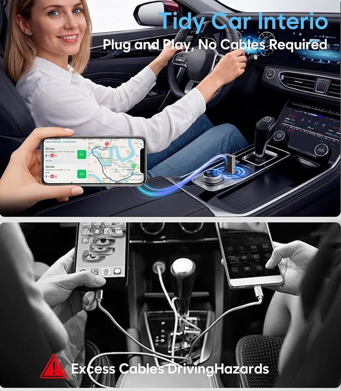 Wireless CarPlay Adapter + Android Auto Wireless Adapter, Apple CarPlay Adapter, Upgrade Wired CarPlay to Wireless, Plug and Play Stable Connection, Aluminum Body, USB A/Type C