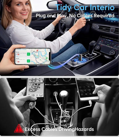 Wireless CarPlay Adapter + Android Auto Wireless Adapter, Apple CarPlay Adapter, Upgrade Wired CarPlay to Wireless, Plug and Play Stable Connection, Aluminum Body, USB A/Type C