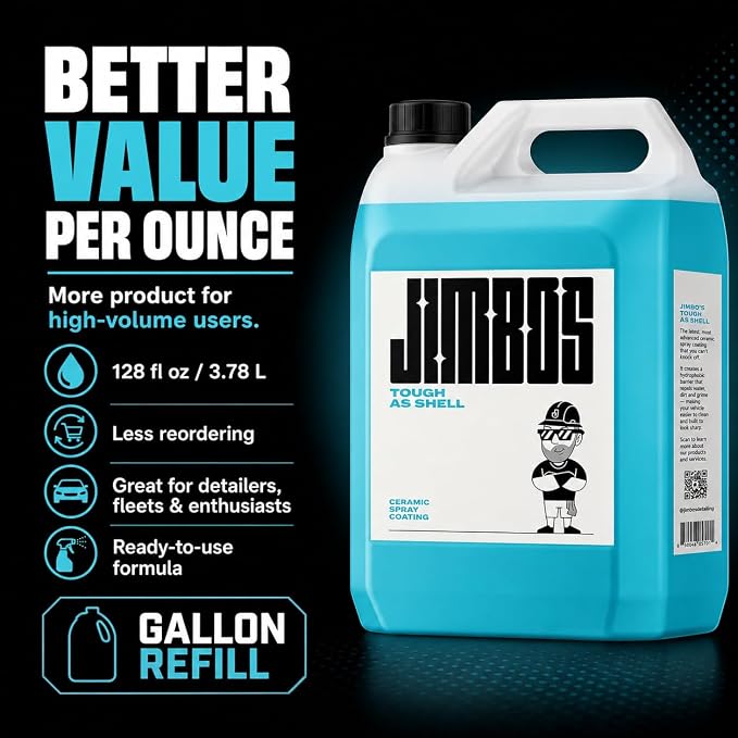 JIMBO'S TOUGH AS SHELL CERAMIC SPRAY COATING – Super Slick, No Streaks, Easy Ceramic Protection for Car Paint, Glass, Trim & More | Hybrid Formula with UV Protection | 1 Gallon