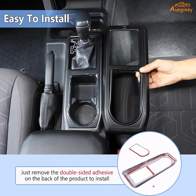Aunginsy Center Console Gear Shift Panel Cover Cup Holder Trim Kit Compatible with Toyota Tacoma 2016-2023 Car Gear Shifter Cupholder Panel Decorative Frame Protection Ring ABS Interior Accessories