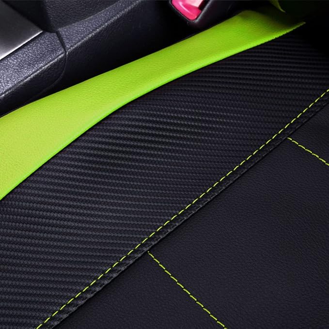 Flying Banner car seat Covers Protects Water Proof Faux Leather Carbon Fiber Fronts Fluorescence Green Black (Fluorescence Green Black, Front Pair)