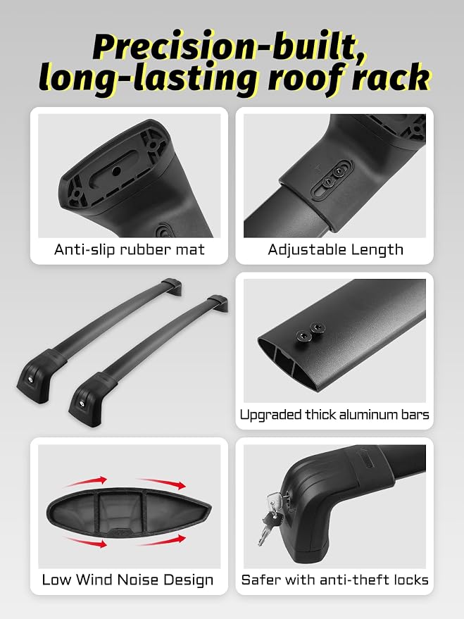Gdydi 220lbs Rav4 2019-2025 Lockable Roof Rack Cross Bars, Black Aluminum Roof Rack, Fit Flush Side Rails (Not for Adventure/TRD Off-Road/Hybrid Woodland Edition/22-24LE)