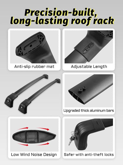 Gdydi 220lbs Rav4 2019-2025 Lockable Roof Rack Cross Bars, Black Aluminum Roof Rack, Fit Flush Side Rails (Not for Adventure/TRD Off-Road/Hybrid Woodland Edition/22-24LE)