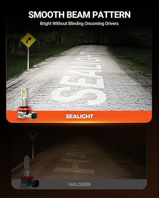 SEALIGHT 2026 L2S H11/H8/H9/H16 LED Bulbs, 6500K Ultra-Bright Cool White Light, Driving Lights with 25000RPM Cooling Fan, 1:1 Size, 70000Hrs Lifespan Plug-N-Play, Pack of 2