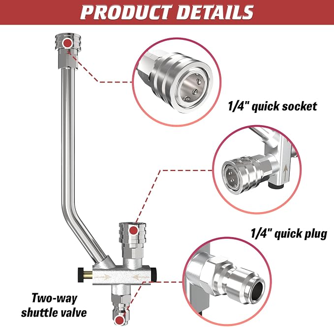 Foam Cannon Dual Connector Accessory, 4000 PSI Stainless Steel Pressure Washer Double Tip Attachment with 5 Spray Nozzles, 1/4" Quick Connect Dual Foam Cannon for Pressure Washer