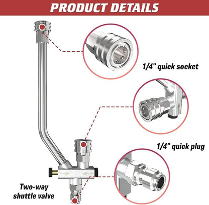 Foam Cannon Dual Connector Accessory, 4000 PSI Stainless Steel Pressure Washer Double Tip Attachment with 5 Spray Nozzles, 1/4" Quick Connect Dual Foam Cannon for Pressure Washer