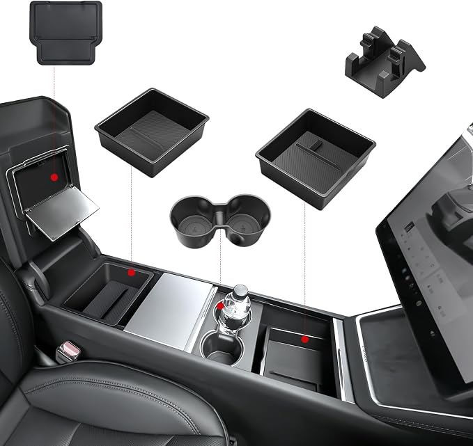 Center Console Organizer 5PCS Compatible with Tesla Model Y Juniper2026, Armrest Storage Tray, Hidden Storage Box, Cup Holder, Phone Holder – Interior Accessories for New Model Y/3 2025