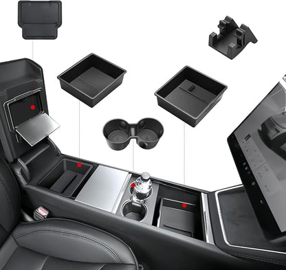 Center Console Organizer 5PCS Compatible with Tesla Model Y Juniper2026, Armrest Storage Tray, Hidden Storage Box, Cup Holder, Phone Holder – Interior Accessories for New Model Y/3 2025