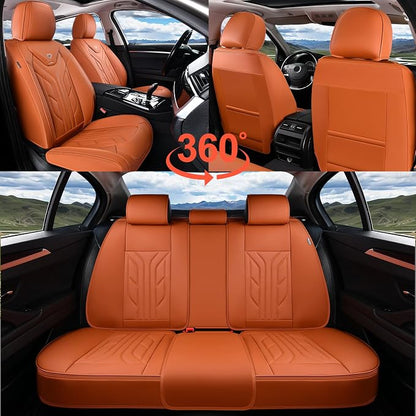 Coverado Car Seat Covers Full Set, Automotive Seat Covers Car Seat Protector Car Seat Cushion, Waterproof Leather Seat Covers for Cars, Universal Fit for Most Sedans SUV Pick-up Truck(Orange)