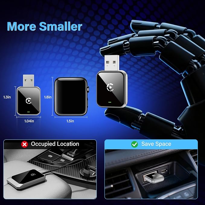 Mini Wireless CarPlay Adapter, 2026 Upgraded iPhone Connect, Black Mirror Wireless and Bluetooth Adaptor, Plug&Play, No Delay & Stable Connection, for iPhone