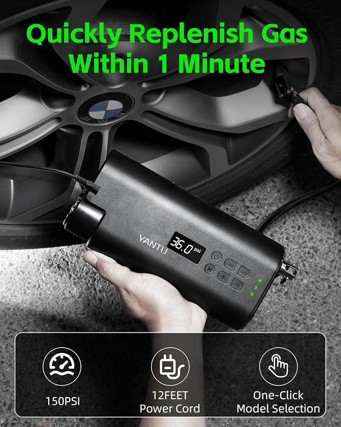 YANTU 111-Piece Car Emergency Kit - Tire Inflator Portable Air Compressor & Jumper Cables for Car - Winter Auto Assistance Kit with Tow Straps, Car Safety Hammer, Tire Repair Kit, & First Aid Kit