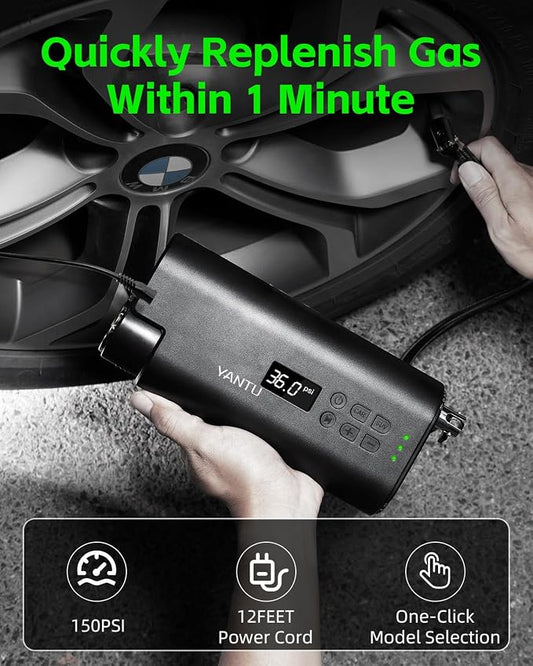 YANTU 111-Piece Car Emergency Kit - Tire Inflator Portable Air Compressor & Jumper Cables for Car - Winter Auto Assistance Kit with Tow Straps, Car Safety Hammer, Tire Repair Kit, & First Aid Kit