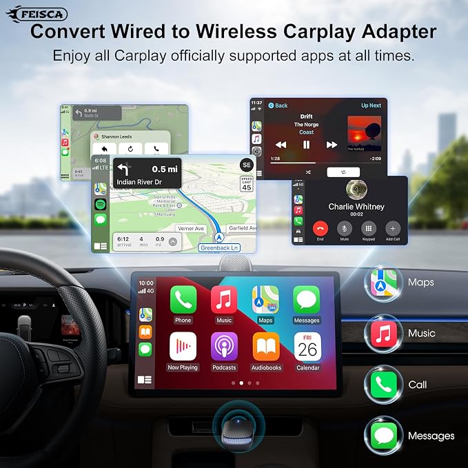 Wireless Carplay Adapter for iPhone, Convert Wired to Apple Carplay Wireless Adapter, Mini Size with Bluetooth 5.30 WiFi 2.4/5.8 GHz, Plug and Play, Connection Stable No Delay