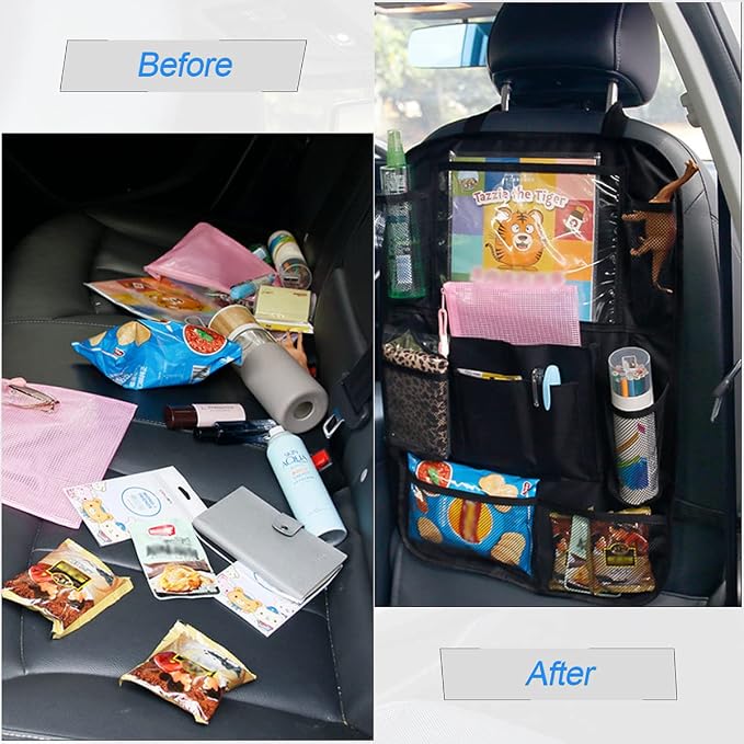 Car Seat Back Organizer, Waterproof and Durable with 10" Table Holder, 9 Storage Pockets for Kids, Travel Accessories, 2 Pack