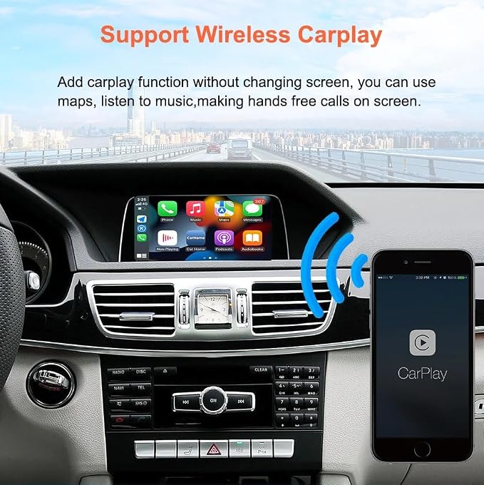 Wireless Carplay/Android Auto Adapter for Mercedes-Benz (2011-2015) NTG4.5/4.7 System Decoder Box Retains OEM Steering Wheel, Camera & Knob Control Compatible with A/B/C/E/GLK/GLA/ML/SLK