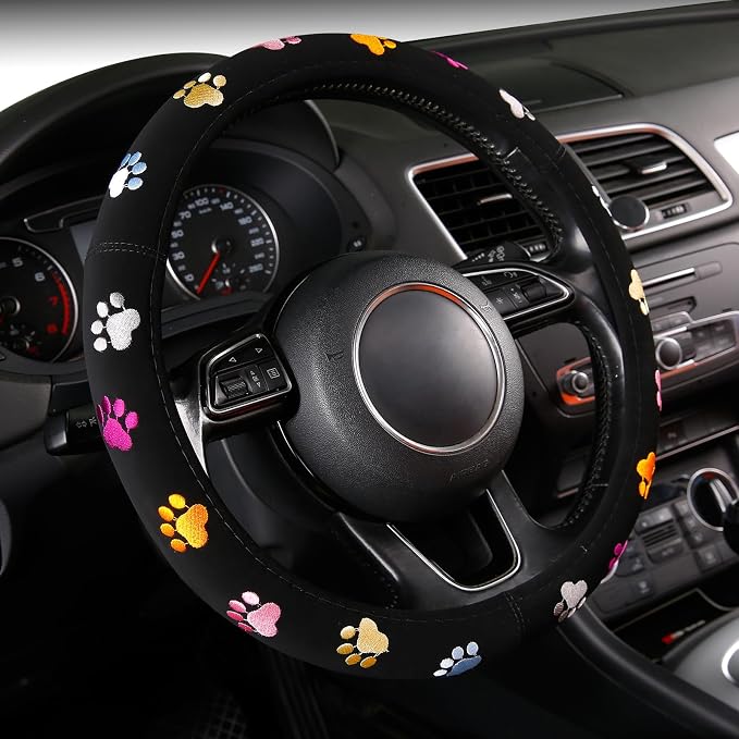Cute Steering Wheel Covers Stitched Paws Claws,Universal fit Most Sedan SUV