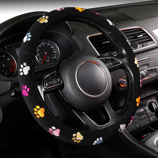 Cute Steering Wheel Covers Stitched Paws Claws,Universal fit Most Sedan SUV