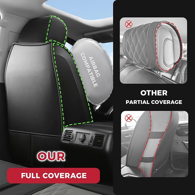 FREESOO Tundra Seat Covers 2007-2013, Fit for Toyota Tundra Crewmax Cab 5 Seats, Custom Truck Seat Covers with Waterproof Faux Leather BlackGrey