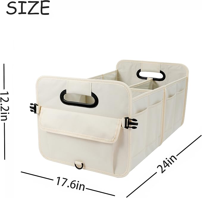 AOKJOY Car Trunk Organizer Car Storage Organizer Collapsible Multi Compartment Car Organizer Adjustable Straps for SUV(Beige)