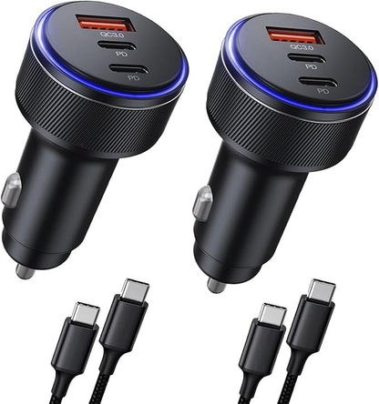 Car Charger for iPhone 17/17 Pro Max USB C Fast Charger,2Pack 90W 3-Port Charger Adapter for iPhone 16/16 Plus/16 Pro/16 Pro Max/15/14/Pro Max/AirPods4/ iPad Pro/Mini, (USB C to C Cable)