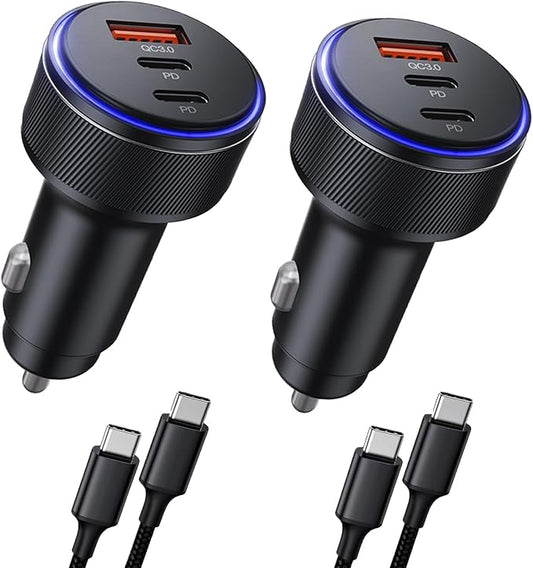 Car Charger for iPhone 17/17 Pro Max USB C Fast Charger,2Pack 90W 3-Port Charger Adapter for iPhone 16/16 Plus/16 Pro/16 Pro Max/15/14/Pro Max/AirPods4/ iPad Pro/Mini, (USB C to C Cable)