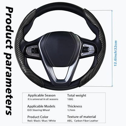 WOCOCN 2pcs Car Steering Wheel Cover,Anti-Skid Carbon Fiber Steering Wheel Protector for Men Women,Multiple Color Options,Universal for Most Car Interiors Accessories (Bright Black)