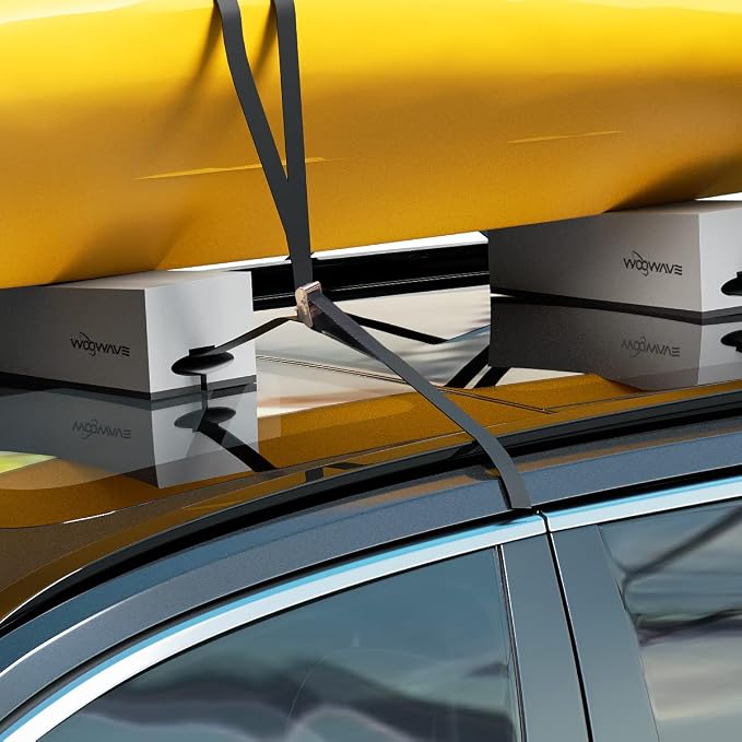 WOOWAVE Deluxe Kayak Carrier Kit Universal Soft Standard Foam Block for Roof Racks Pads Car-Top Replacement with Tie-Downs, 12 inches