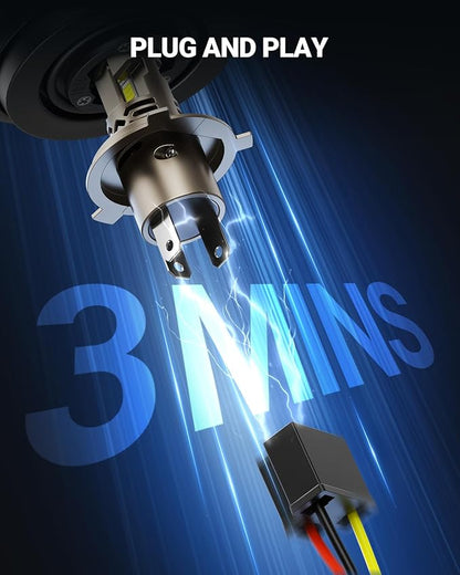 SEALIGHT H4 LED 50,000LM Super Bright 9003 Light Bulbs, 1:1 Size Original Bulbs, 70000Hrs Lifespan with 25000RPM Cooling Fan, IP68 Waterproof, 3MIN Play and Plug, Pack of 2