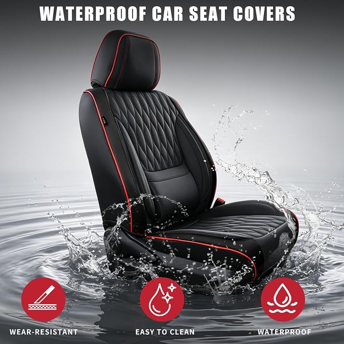 Car Seat Covers, Luxury Breathable Waterproof Faux Leatherette Car Seat Covers Cushion Protectors with Lumbar Support, Car Seat Cushion, Universal Fit Most Cars (Black, Front Seats - 2 PCS)