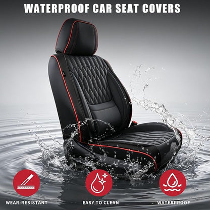 Car Seat Covers, Luxury Breathable Waterproof Faux Leatherette Car Seat Covers Cushion Protectors with Lumbar Support, Car Seat Cushion, Universal Fit Most Cars (Black, Front Seats - 2 PCS)