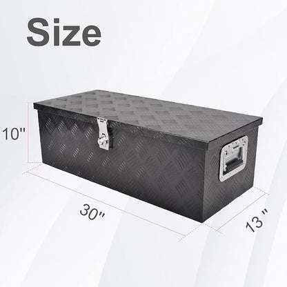 30 Inch Tool Box Underbody Flatbox Truck Car Outdoor Trailer Pickup,RV Storage Organizer,Underbed Tools Chest Box w/Side Handle and Lock Keys,Black Aluminum 5 Bar Tread(30''X13''X10'')