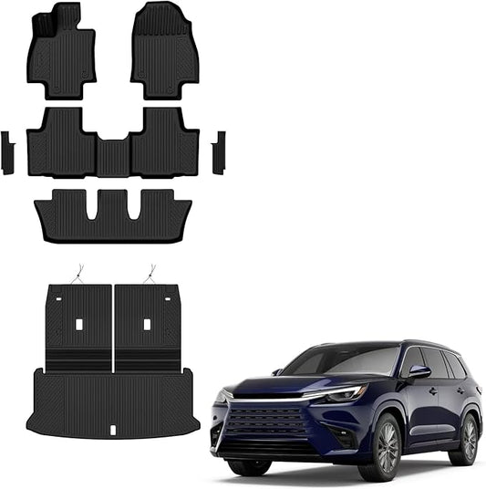 Auxko All Weather Floor Mats Cargo Mat for Lexus TX TX350 TX500h TX550h+ 7 Seats 2026 2025 2024 with Backrest Mat Door Sill Protector(2nd Door) TPE Floor Liners Accessories Odorless Black
