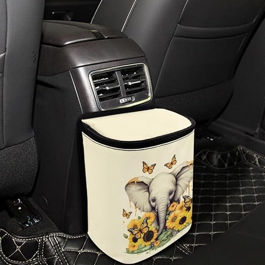 BIGCARJOB Sunflower Car Trash Bags Hanging Automotive Car Garbage Cans for Front Seat Multipurpose Car Garbage Bin with Adjustable Straps Reusable Auto Trash Bin Garbage Bags