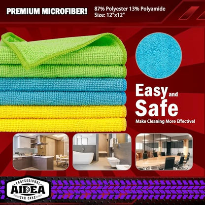 AIDEA Microfiber Cleaning Cloth, 400PK, Microfiber Towels for Cars, Shop Towels Cleaning Rags, Premium Wash Cloths, Absorbent Towel for SUVs, House, Kitchen, Window, Cleaning Supplies 12×12"
