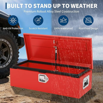 Heavy Duty Steel Metal Tool Box 39" for Truck Bed, Locking Plate Crossbed Storage Chest with Gas-Strut Assisted Lid, Weather-Resistant Truck Bed Tool Box for Pickup, Trailer, RV