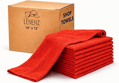Cotton Shop Towels - Pack of 50 Cleaning Rags 12'' x 14'' - Super Soft and Absorbent Shop Rags for House - Multipurpose Cleaning Towels for Automobiles, Industries, Garage