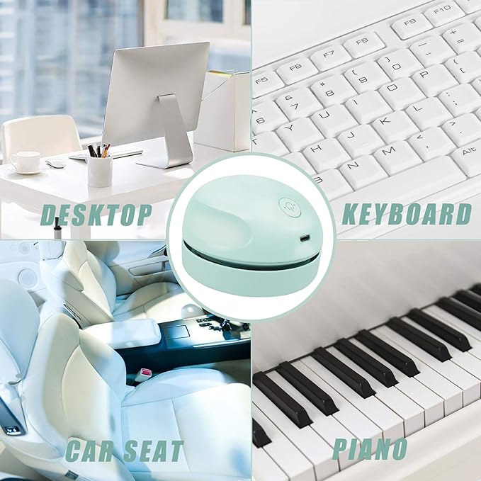 Desktop Vacuum Cleaner USB Charging with Vacuum Nozzle Cleaning Brush, Detachable Design & Portable Mini Table Dust Vaccum Cleaner, Clean Dust, Crumbs, Piano, Computer, Car Etc(Light Green)