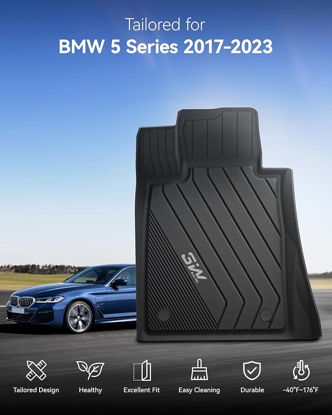 3W Floor Mats Custom Fit for 5 Series BMW 2017-2023 520i 528i 530i 540i 550i M5 G30, All Weather TPE Custom Fit Floor Liner 1st 2nd Rows BMW 5 Series Accessories Full Set Car Mats (Not for GT & 530e)