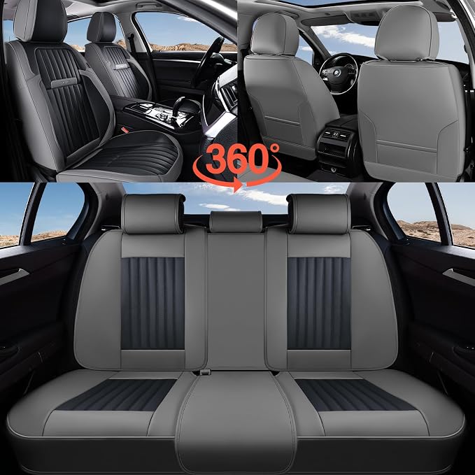 Coverado Car Seat Covers Front Seats, Seat Covers for Cars, Car Seat Protector, 2-Pack Car Seat Cushion Nappa Leather, Waterproof Seat Covers Carseat Cover Universal Fit for Most Cars(Gray&Black)