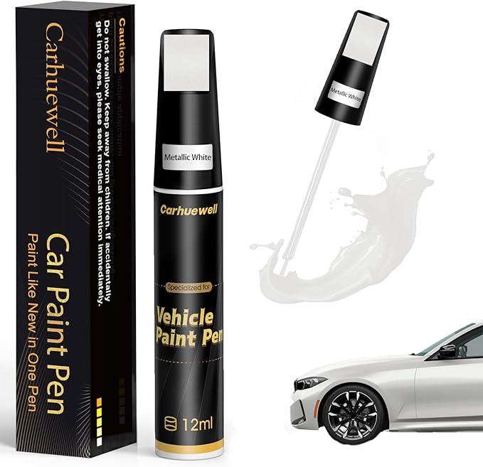 White Touch Up Paint for Cars, Car Paint Touch Up Pen, Car Scratch Repair Pen Auto Scratches Remover Easy to Use and Quick Fix(Metallic white)