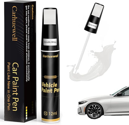 White Touch Up Paint for Cars, Car Paint Touch Up Pen, Car Scratch Repair Pen Auto Scratches Remover Easy to Use and Quick Fix(Metallic white)