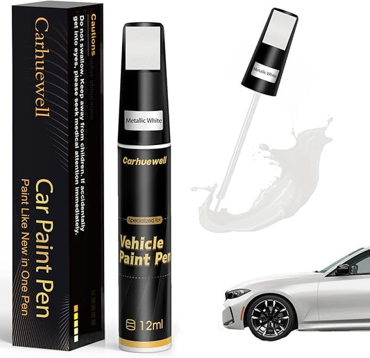 White Touch Up Paint for Cars, Car Paint Touch Up Pen, Car Scratch Repair Pen Auto Scratches Remover Easy to Use and Quick Fix(Metallic white)