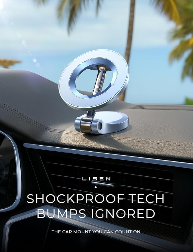 LISEN for iPhone MagSafe Car Mount [24 Strong Magnets] 360 Degrees Ultra Magnetic Phone Holder for Car Dashboard, Universal Car Phone Mount Magsafe Accessories for iPhone17 Pro Max Air 16 15 14, Blue
