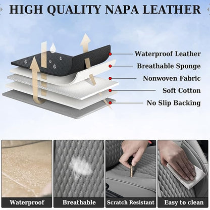 Coverado Ram Car Seat Covers Fullset, Leather Gray Car Seat Covers for Dodge RAM 1500 Compatible with 2010-2023 2500 3500 Crew/Mega Cab