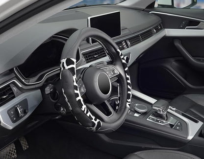 ZHOL Car Steering Wheel Cover, Universal 15 inch Breathable Microfiber Leather Steering Wheel Protector, Anti Slip Car Interior Accessories, Black&Silver