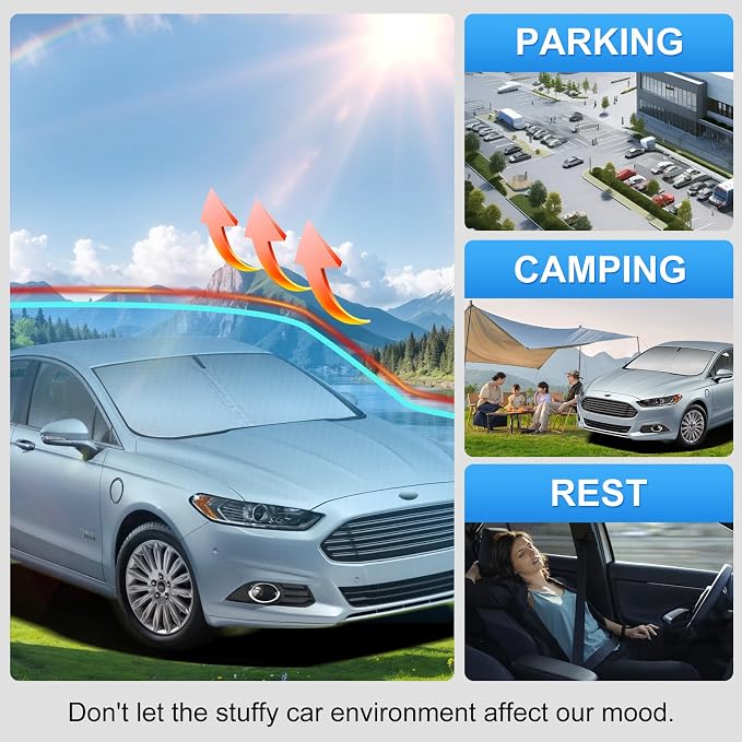 Custom Fit Windshield Sun Shade for Ford Fusion 2013-2021 | Custom Fit Windshield Cover, Blocks UV Rays, Double-Layer Heat Shield, Durable Frame, Easy Fold & Storage
