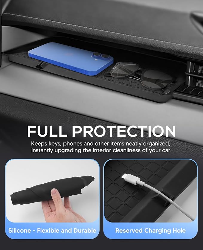 Autorder 2PCS Center Console Organizer Tray for 2026 Toyota RAV4 Accessories - Anti-Scratch & Waterproof Passenger Organizer Tray & Lower Center Console Tray - Silicone Black